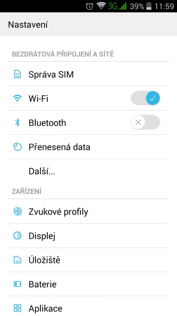 inew v3 plus uživatelské rozhraní nastavení