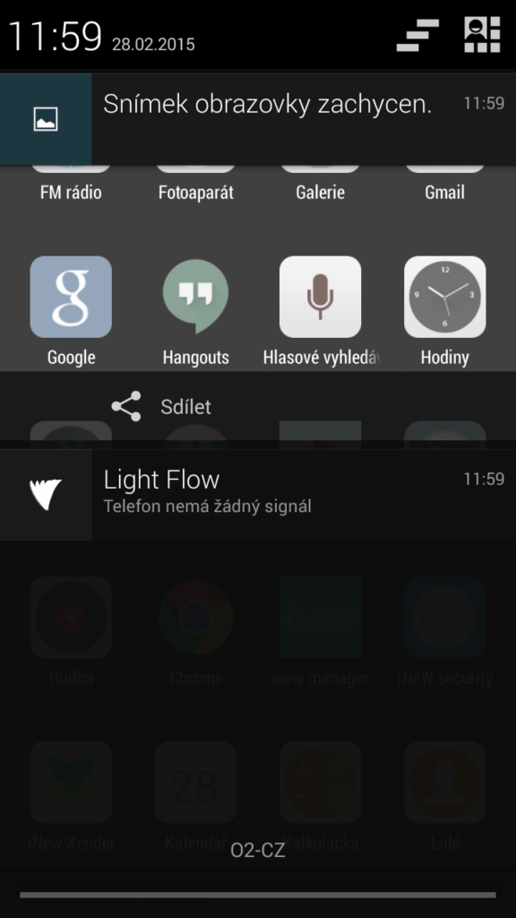 inew v3 plus uživatelské rozhraní notifikační lišta