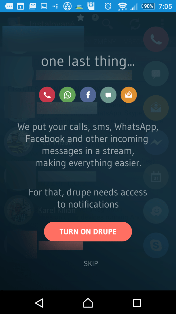 drupe žádá přístup k oznámením