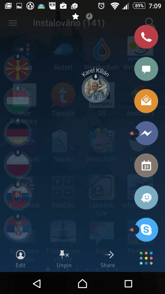Přetažení kontaktu na aplikaci