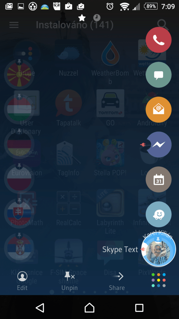 Přetažení kontaktu na aplikaci