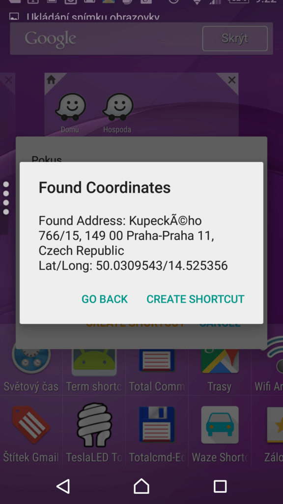 Dohledání souřadnic