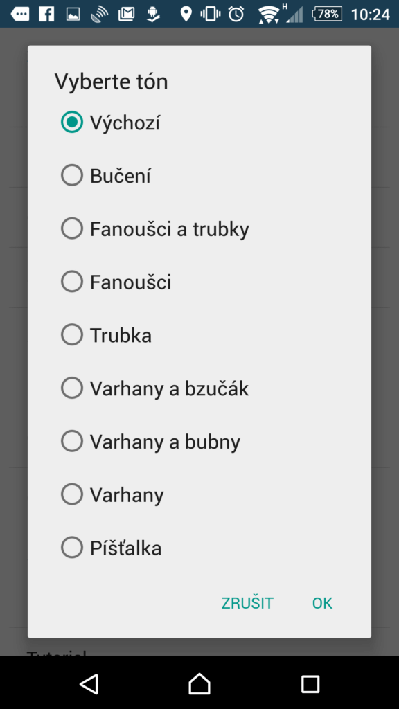 Výběr zvuků upozornění