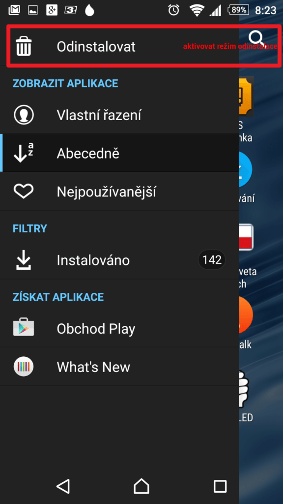 Přepnout do režimu odinstalace