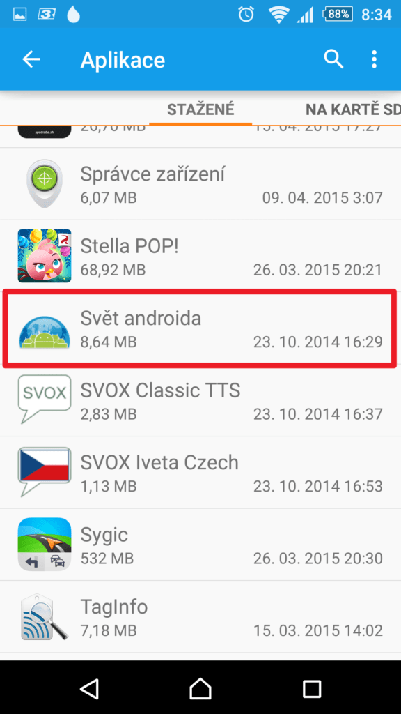 Výběr aplikace ze seznamu