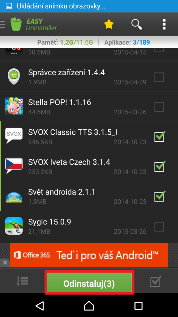 Tlačítko Odinstalovat