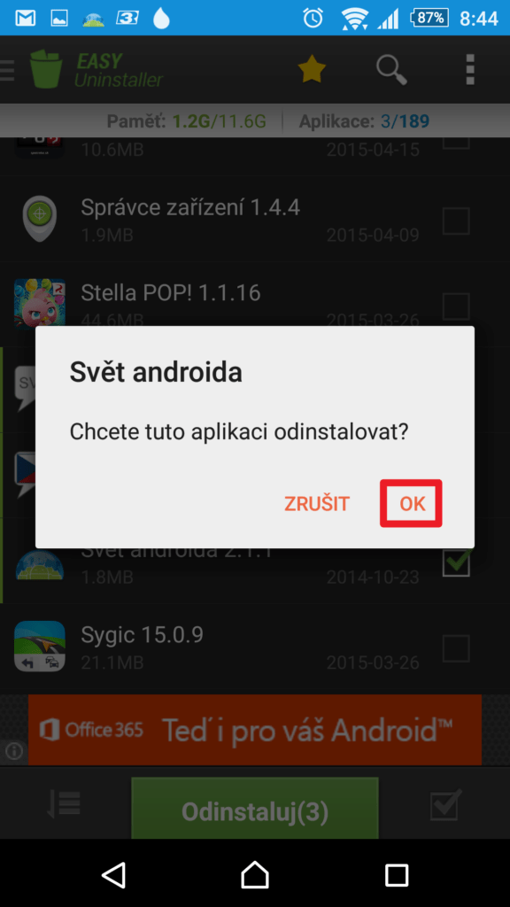 Potvrzení odinstalace