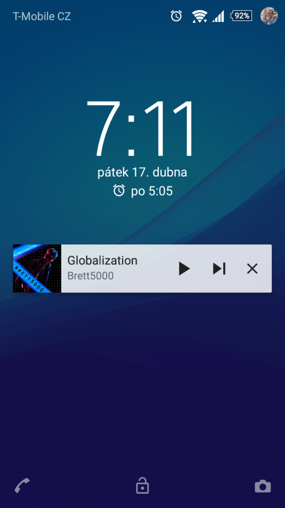 Ovládání ze zamykací obrazovky