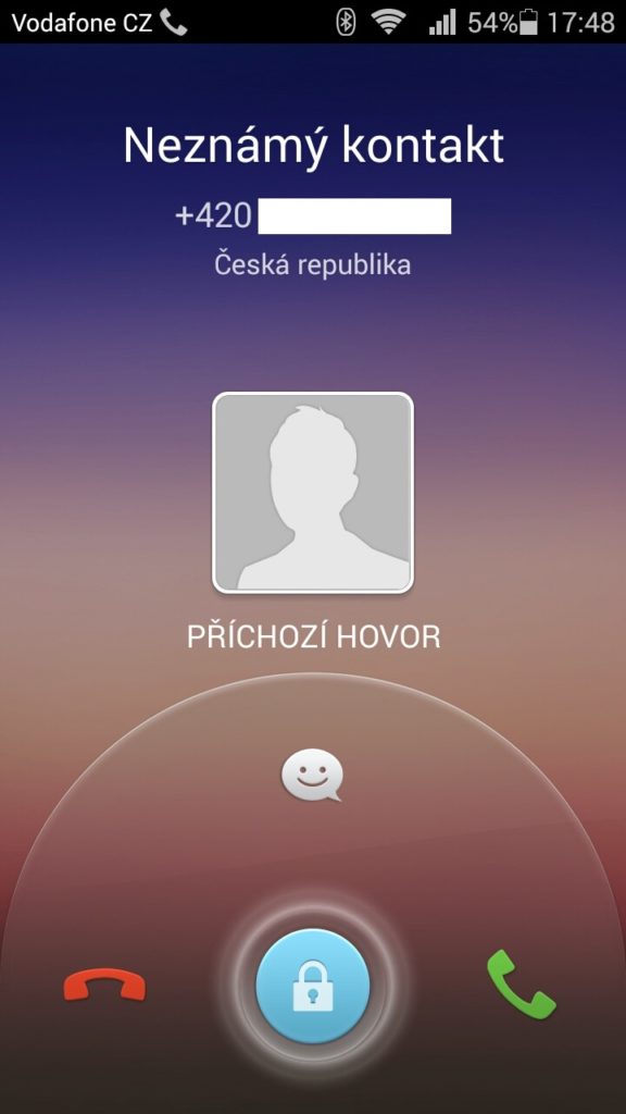 Ascend G620s příchozí hovor