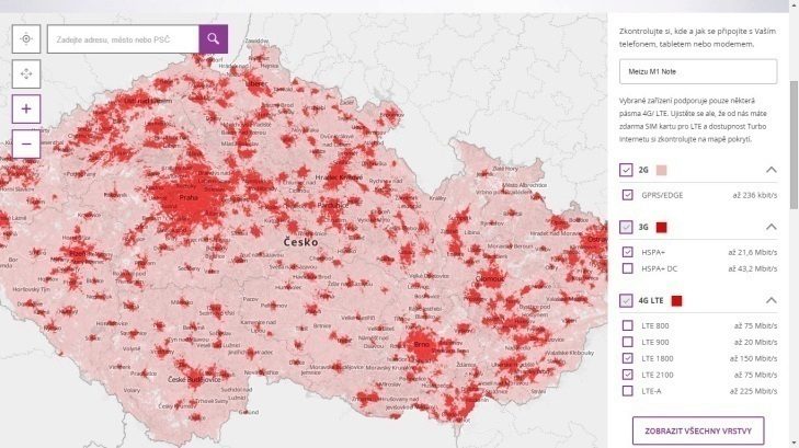 vodafone mapa pokrytí LTE