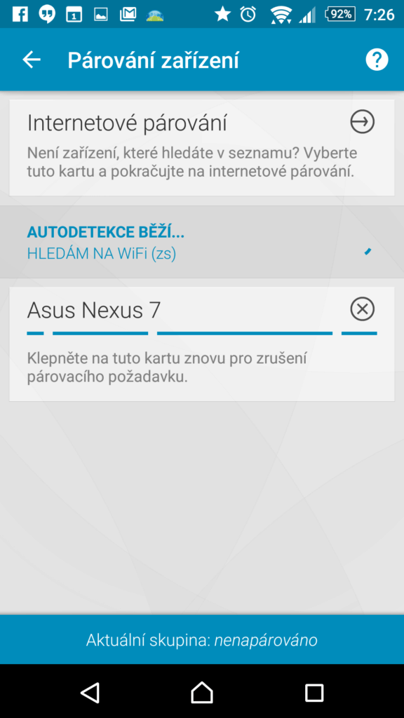 Odeslání párovacího požadavku