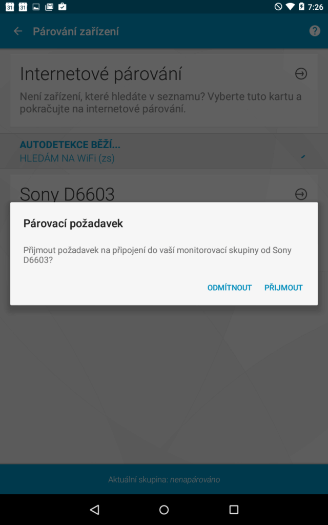 Přijetí párovacího požadavku