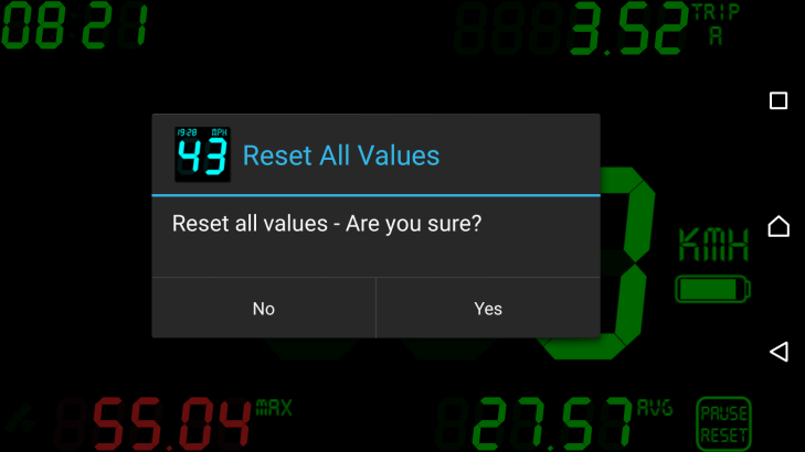 Reset všech naměřených hodnot