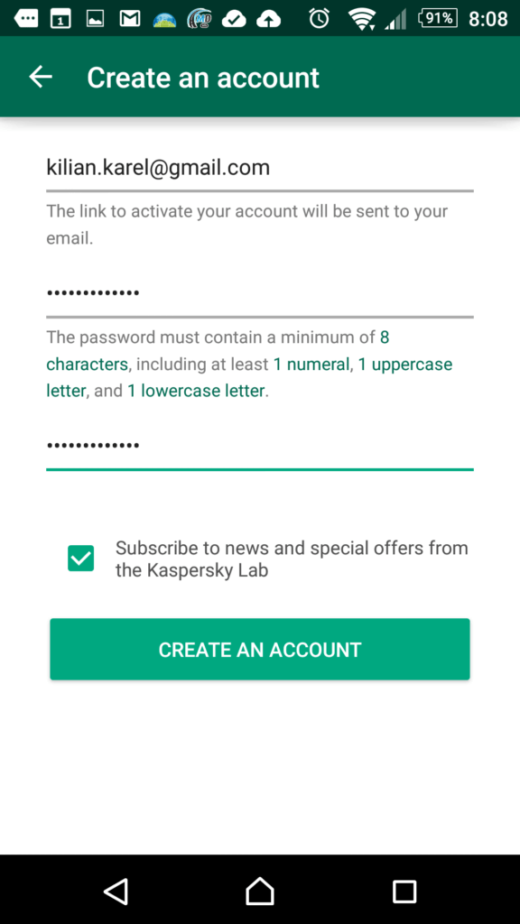 Registrace účtu