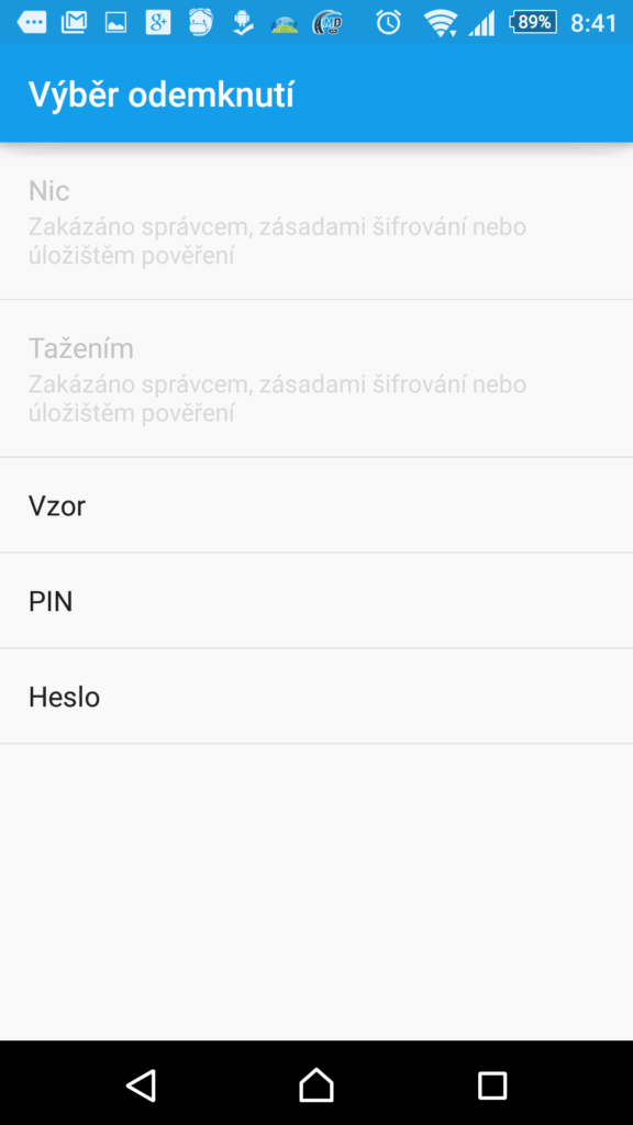 I po deaktivaci zabezpečení je vyžadováno zabezpečené odemykání