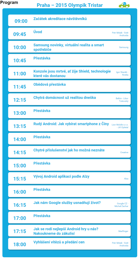Program - Android RoadShow 2015 - dotkni se Androida ve svém městě Android RoadShow 2015 – dotkni se Androida ve svém městě