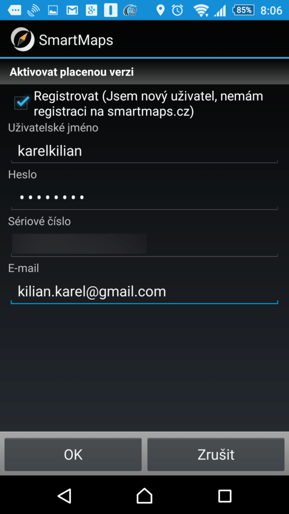 Registrační údaje
