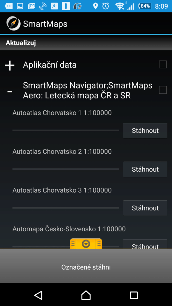 Stahování aplikačních dat a mapových podkladů