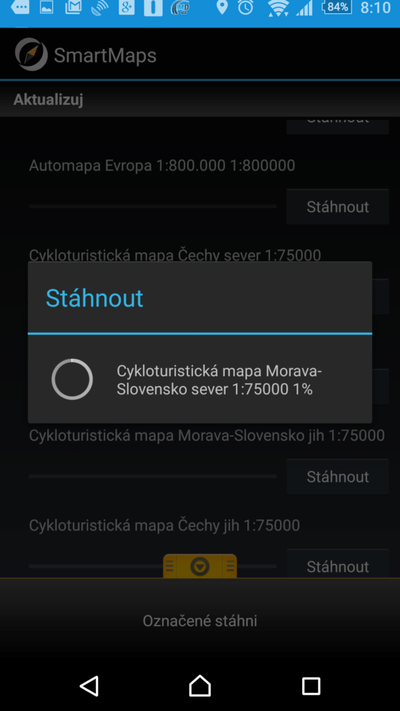 Stahování aplikačních dat a mapových podkladů