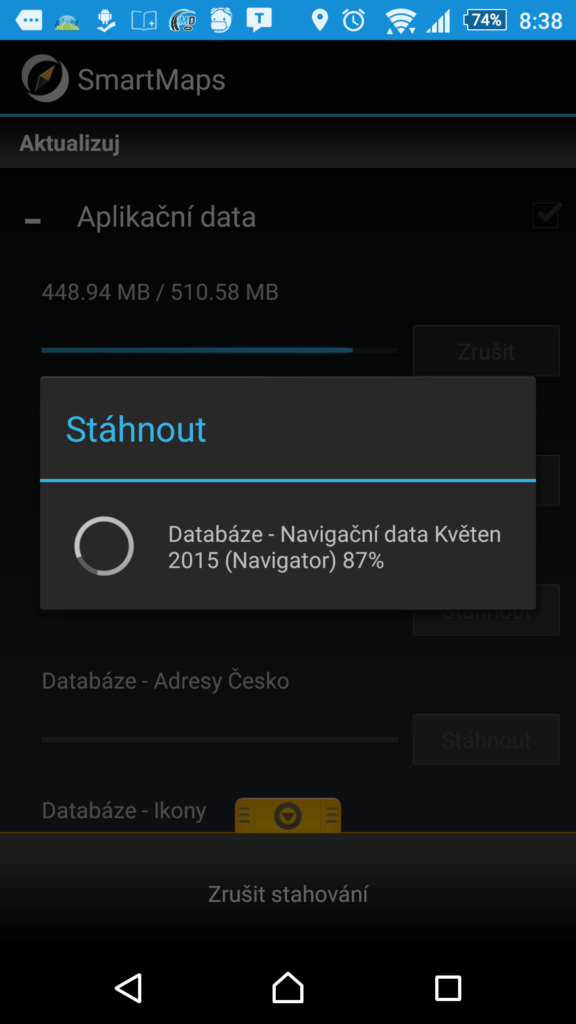 Stahování aplikačních dat a mapových podkladů