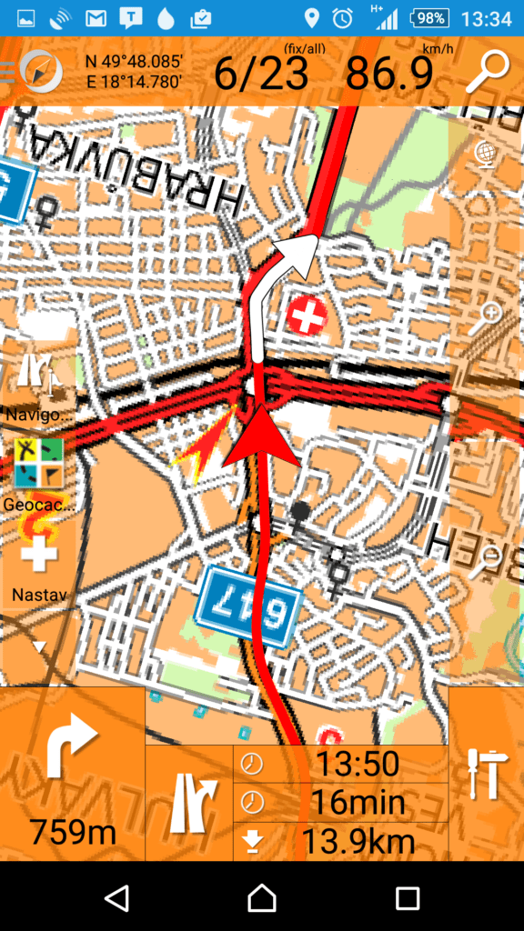 Aplikace v režimu navigace