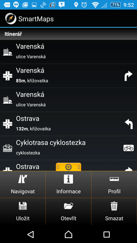 Itinerář naplánované cesty