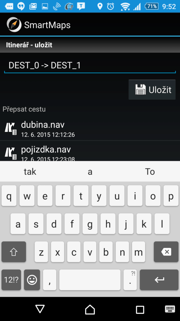 Uložení naplánované cesty