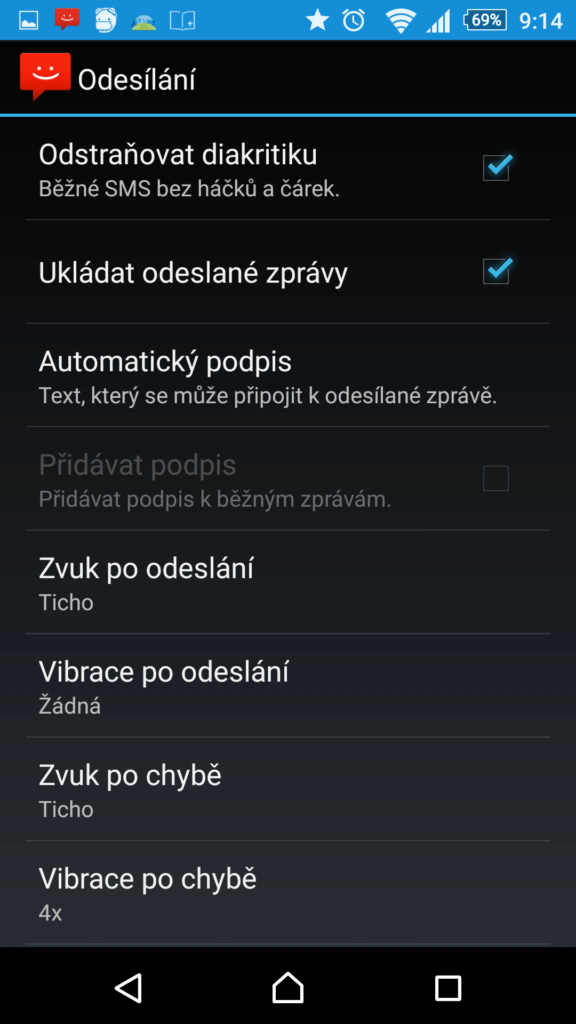 Nastavení odesílání