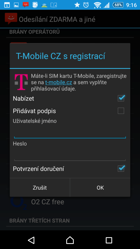 Nastavení odesílání skrze brány