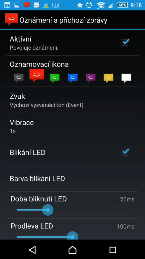 Nastavení oznámení příchozí zprávy