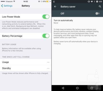 iOS 9 vs Android low power mode