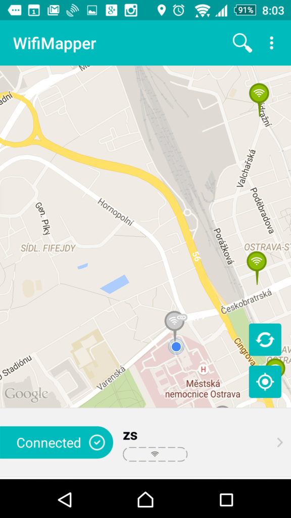 Uživatelské rozhraní aplikace WifiMapper