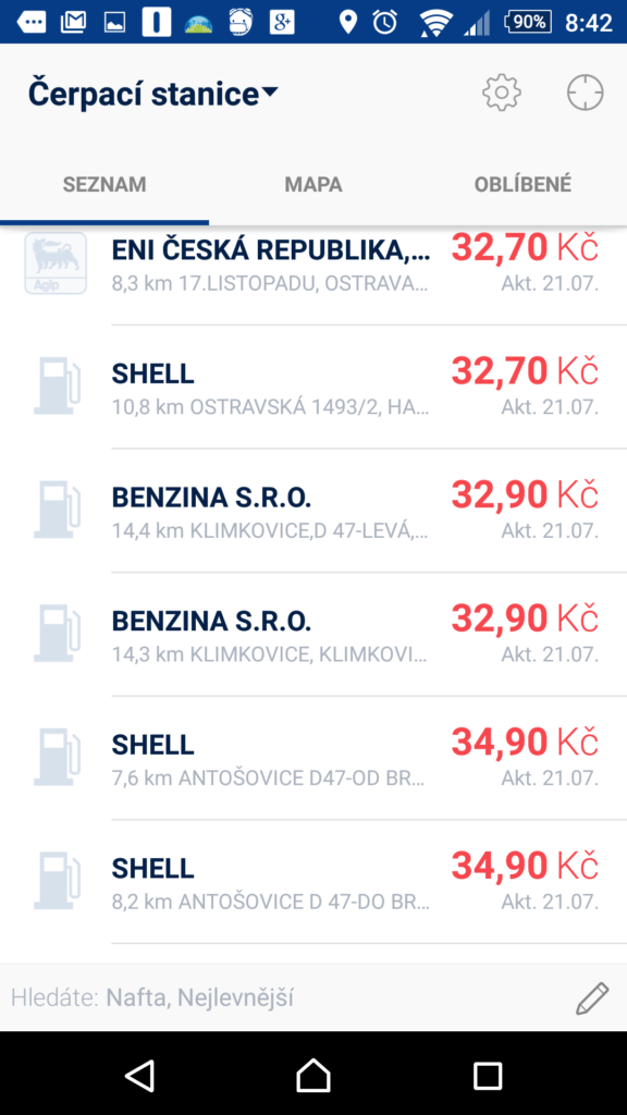 Seznam čerpacích stanic