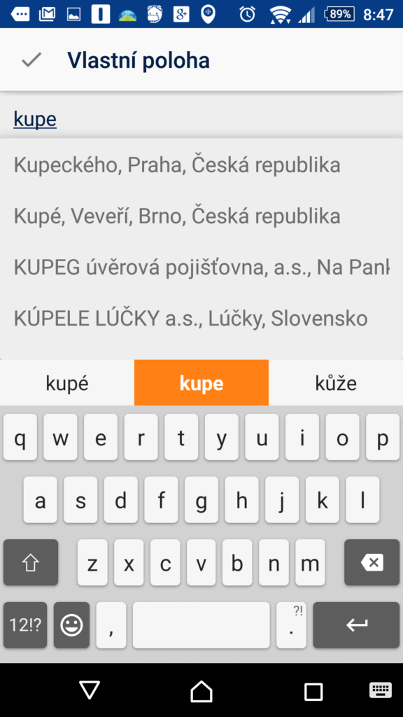 Zadání polohy