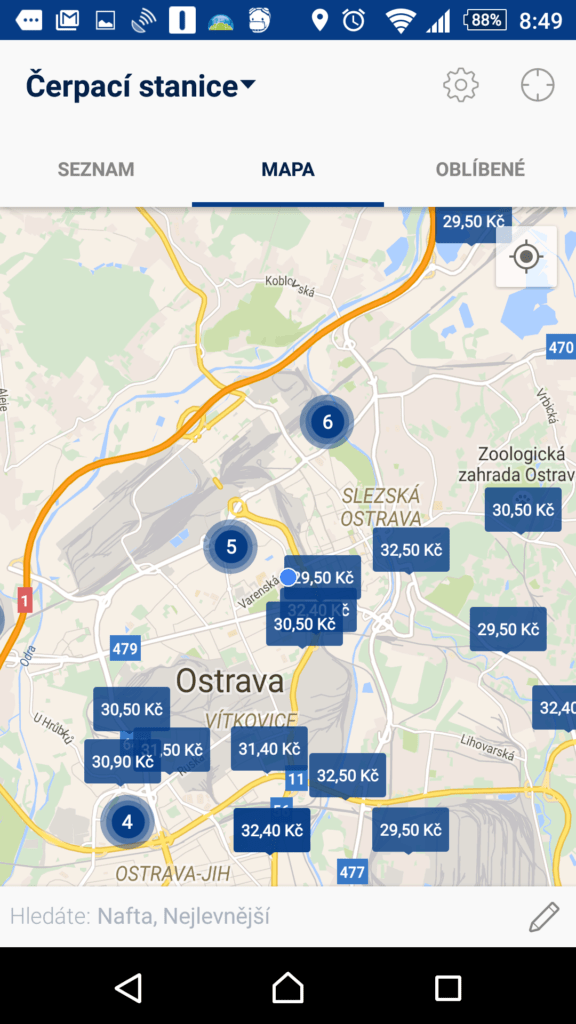 Mapa benzínek