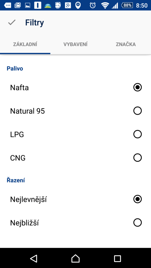 Možnosti filtrování: základní