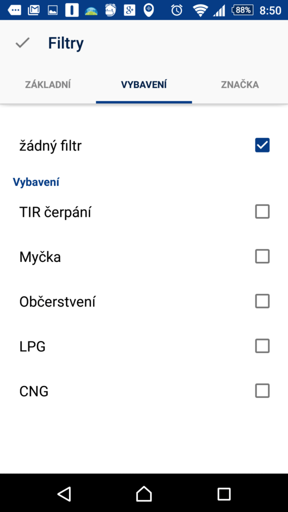 Možnosti filtrování: vybavení