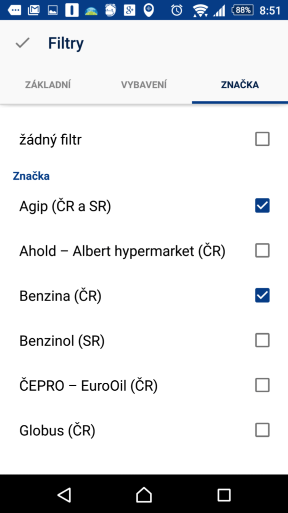 Možnosti filtrování: značka