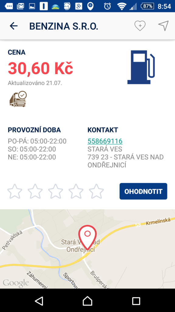 Informace o pumpě