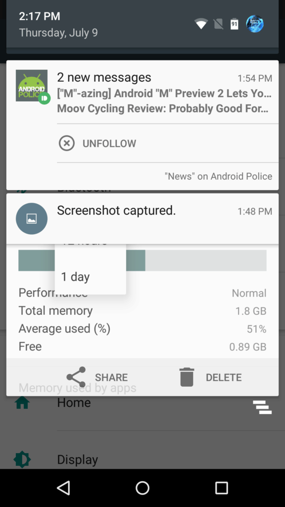 Android M Developer Preview 2: mazání snímků obrazovky