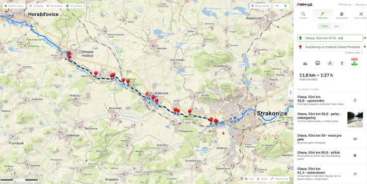 Plánovač vodáckých tras Mapy.cz