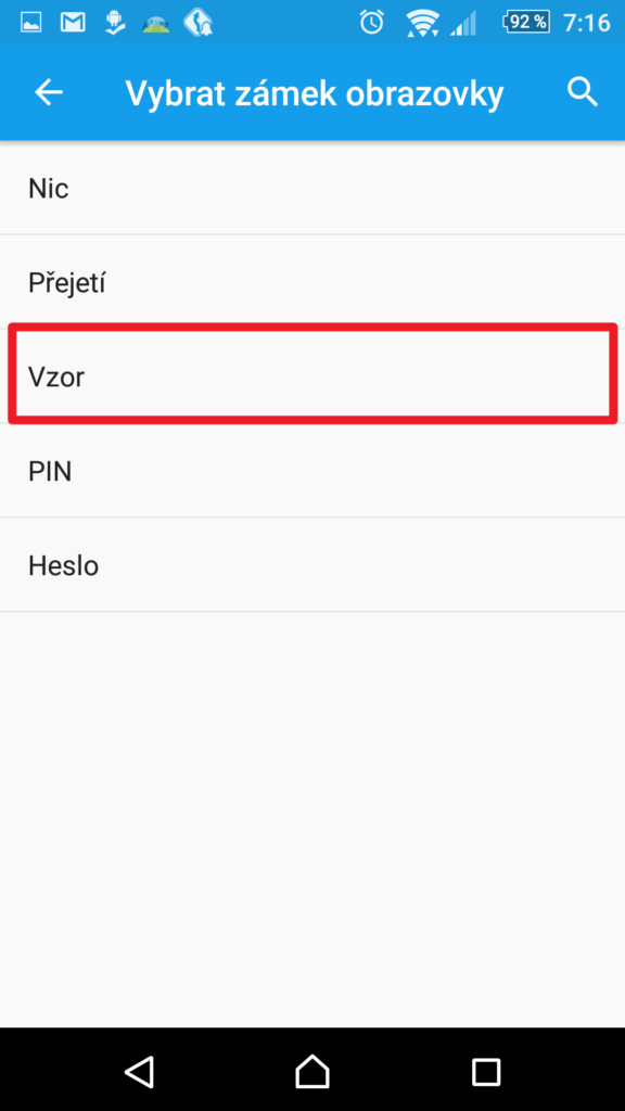 Volba zabezpečení