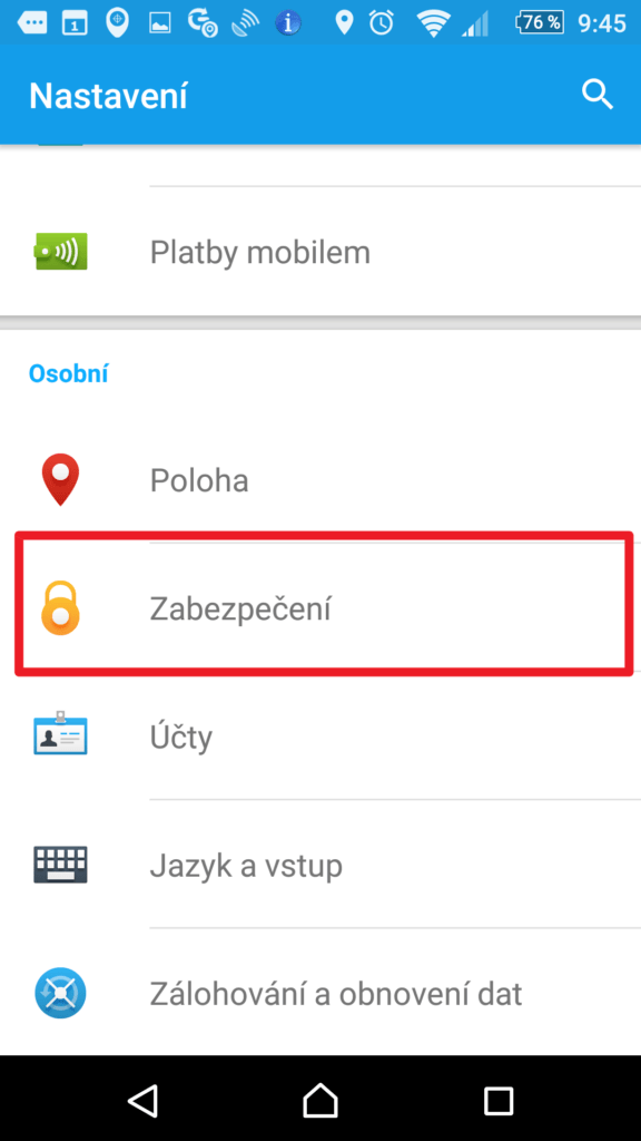 Sekce Zabezpečení