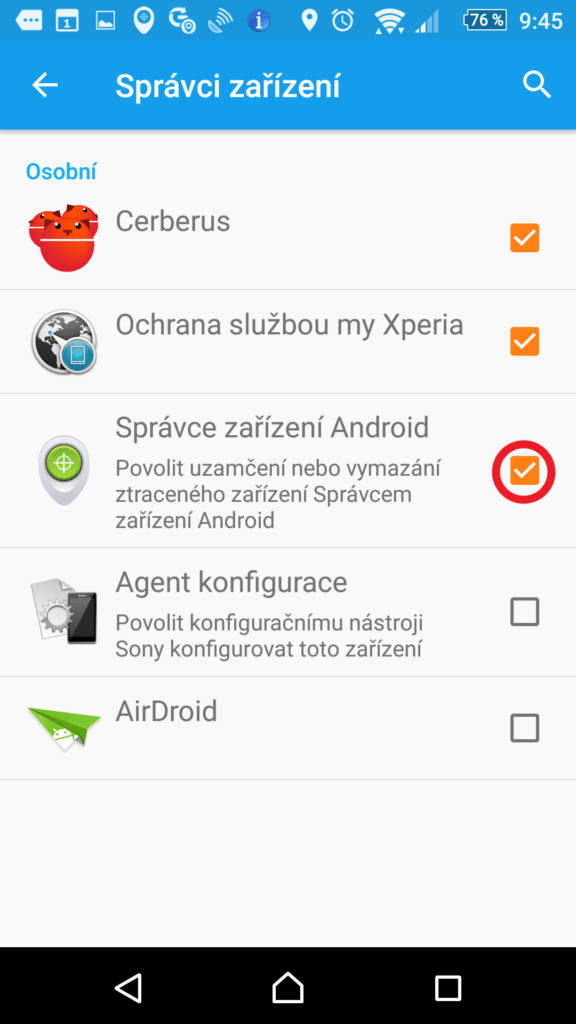 Správce zařízení Android