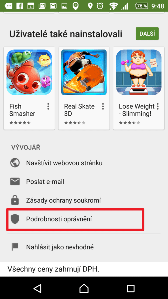 Seznam požadovaných oprávnění
