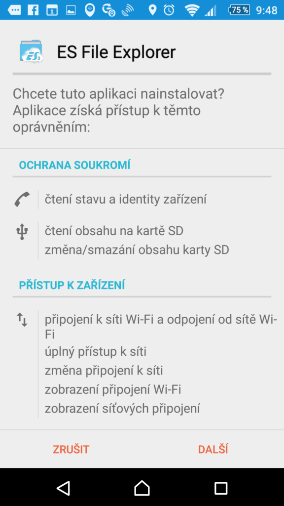 Seznam požadovaných oprávnění