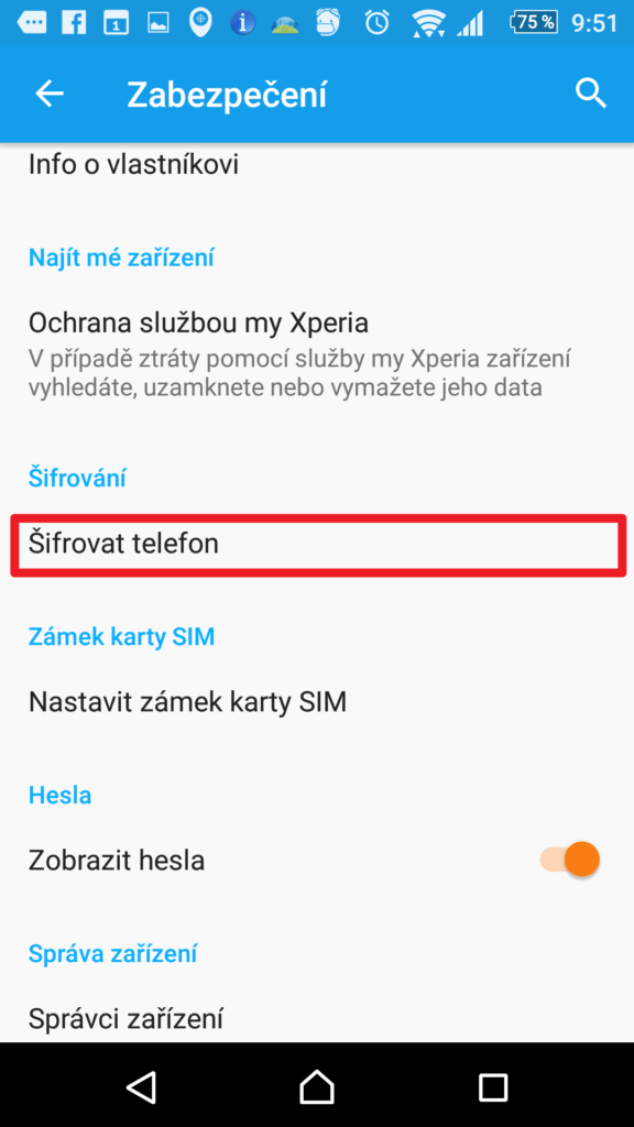 Šifrovat telefon