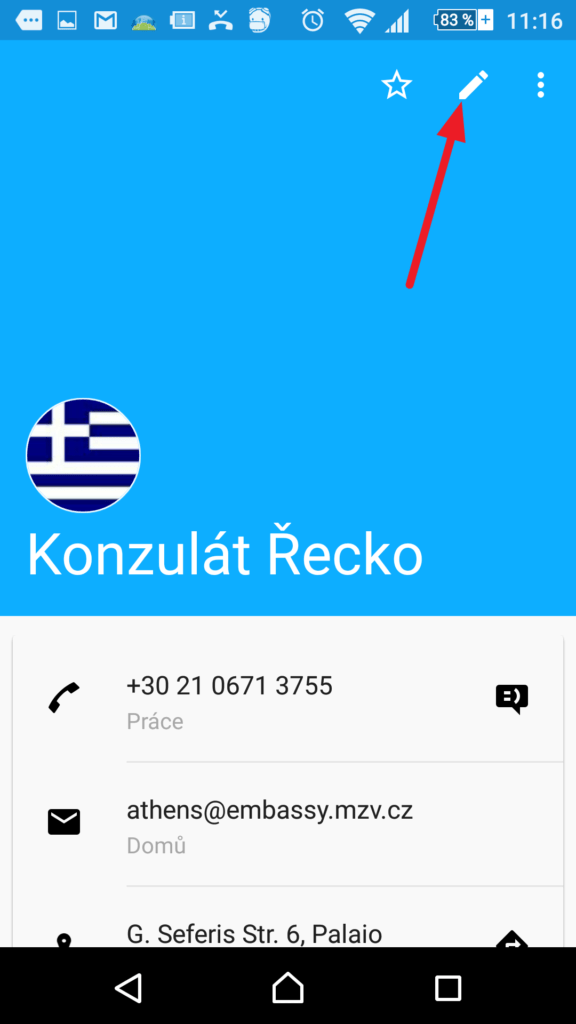 Zvolte editaci kontaktu