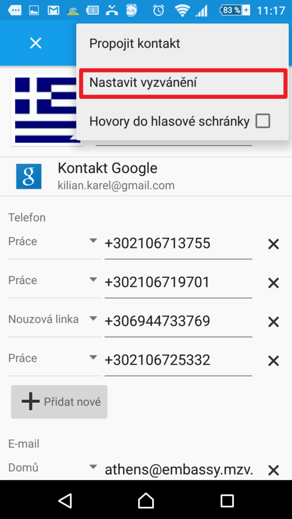 Vyberte možnost Nastavit vyzvánění