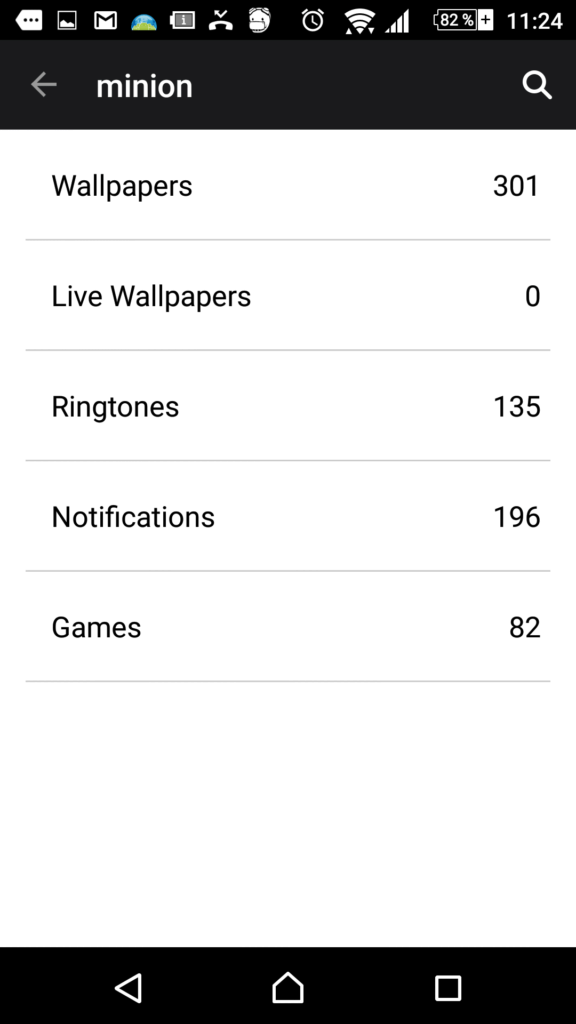 Zadejte požadovaný výraz a jděte do sekce Ringtones nebo Notifications